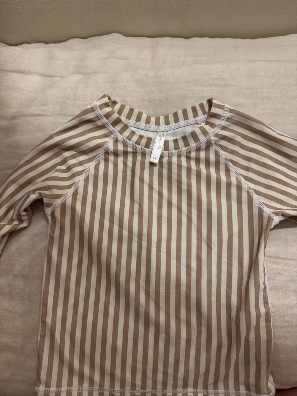 Rylee + Cru Kids' Striped Rashguard in Beige and White